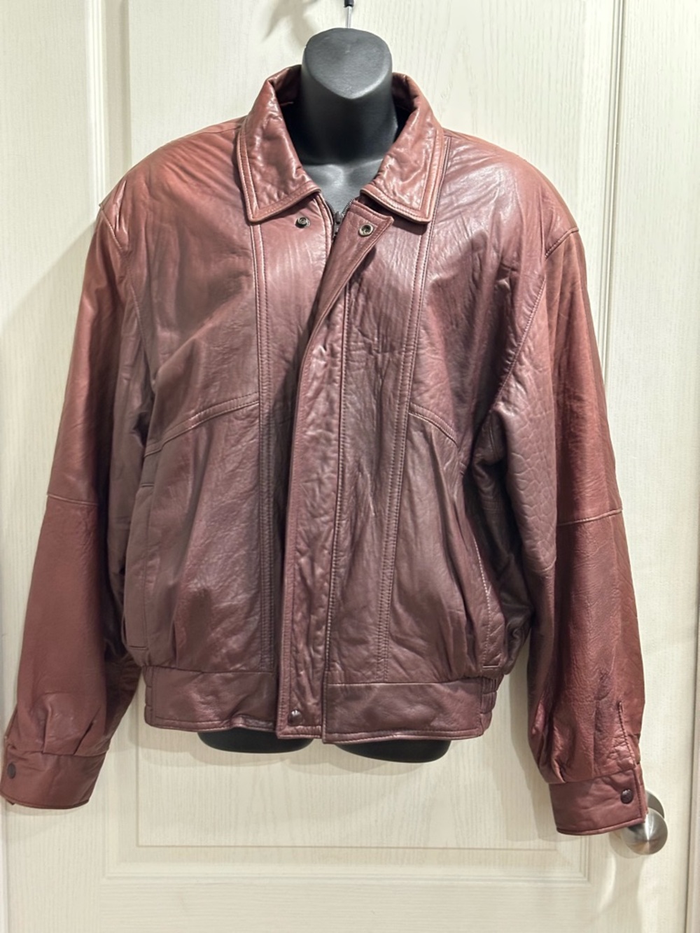 Vintage Ocean West Leather Bomber Jacket in Deep Burgundy